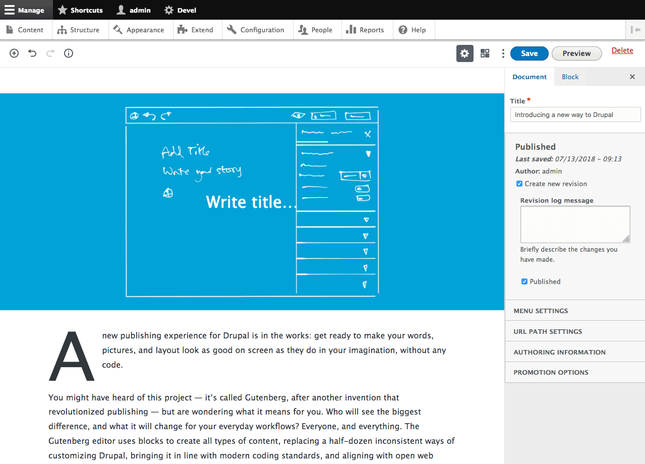 Rilasciato Drupal Gutenberg 1.0