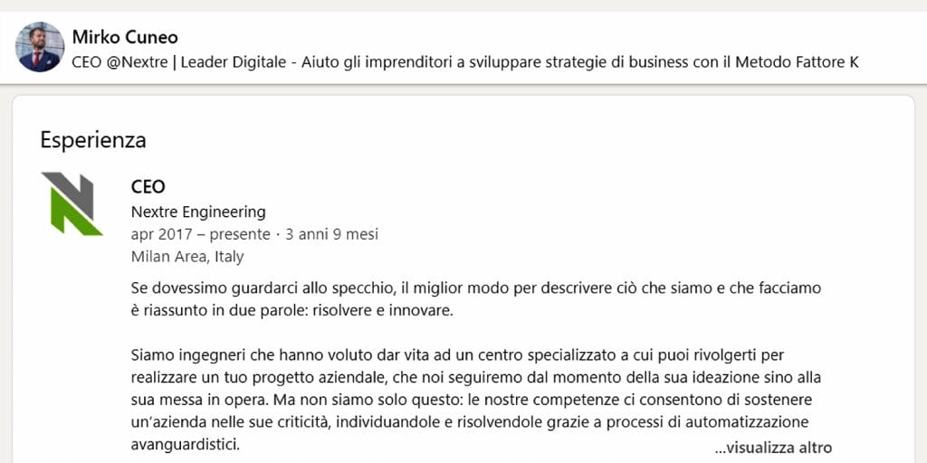 esperienze lavorative su linkedin