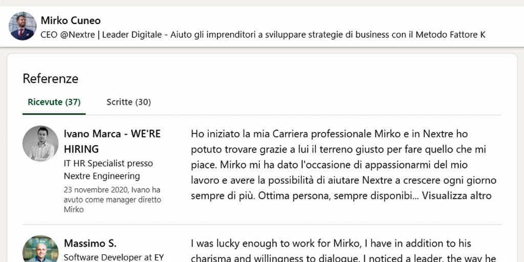 referenze su linkedin