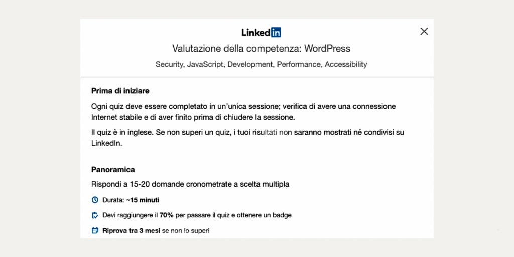 linkedin - valutazione delle competenze